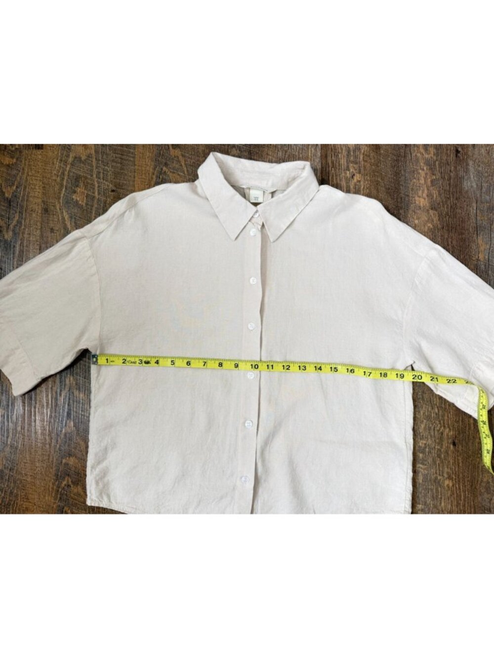 H&M Linen Blend Button Down Shirt Beige Short Sleeve Relaxed Top Womens XS Casua - Picture 6 of 8